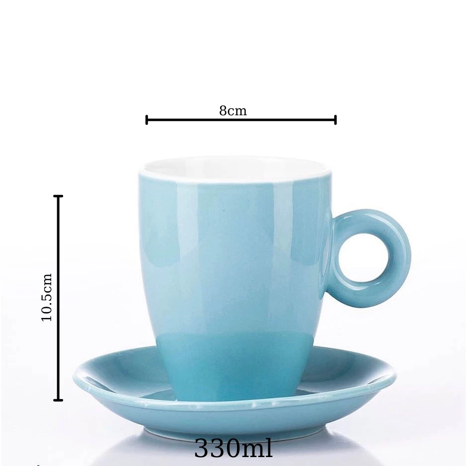 バッチャン焼き公式 蓋付き石釉マグカップ 青 無地 - 美しいティー/コーヒーカップ