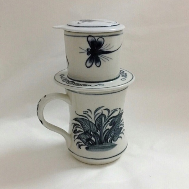 バッチャン焼き(陶器)のコーヒーフィルター付きマグカップ OANH GIA AUTHENTIC BAT TRANG