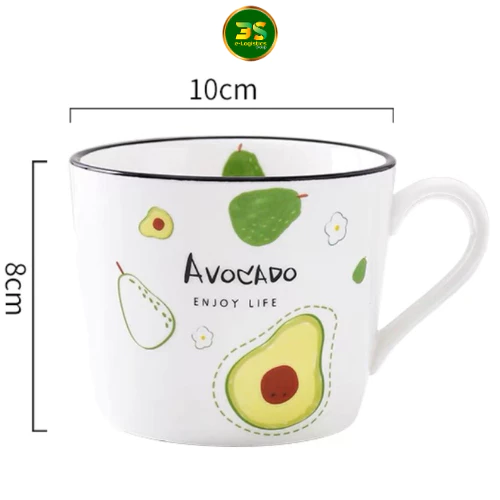 アボカド＆チーズフライ柄 セラミックマグカップ 350ml 蓋・スプーン付き