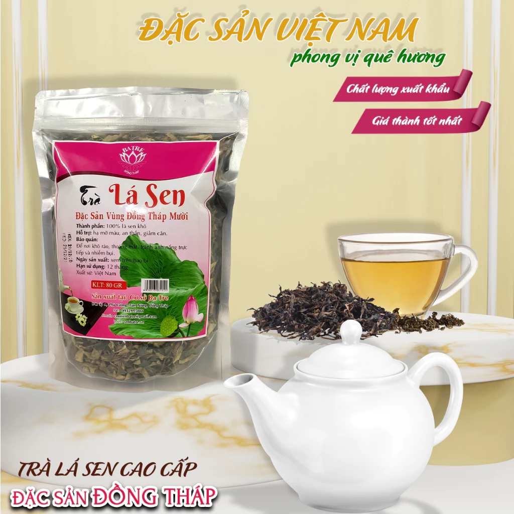 Ba Tre ドンタップ特産 蓮の葉茶 80g - 安眠・ダイエットをサポート