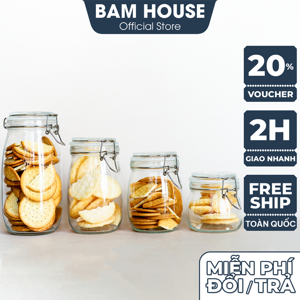 Bam House クラシック ガラス保存容器 密閉式 1000ml バムハウス