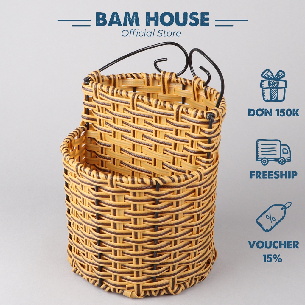 Bam House OD01 ラタン調カトラリーホルダー 高級感 15x12cm Bam