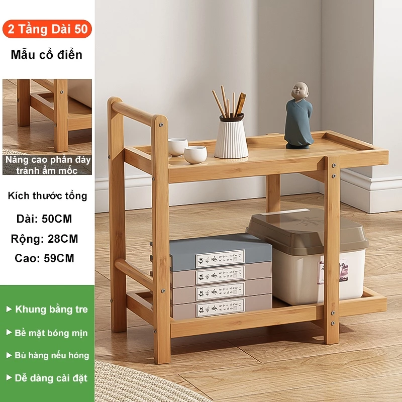 竹製多機能キャスター付きワゴン | 移動式サイドテーブル・ティーカート | リビング収納棚