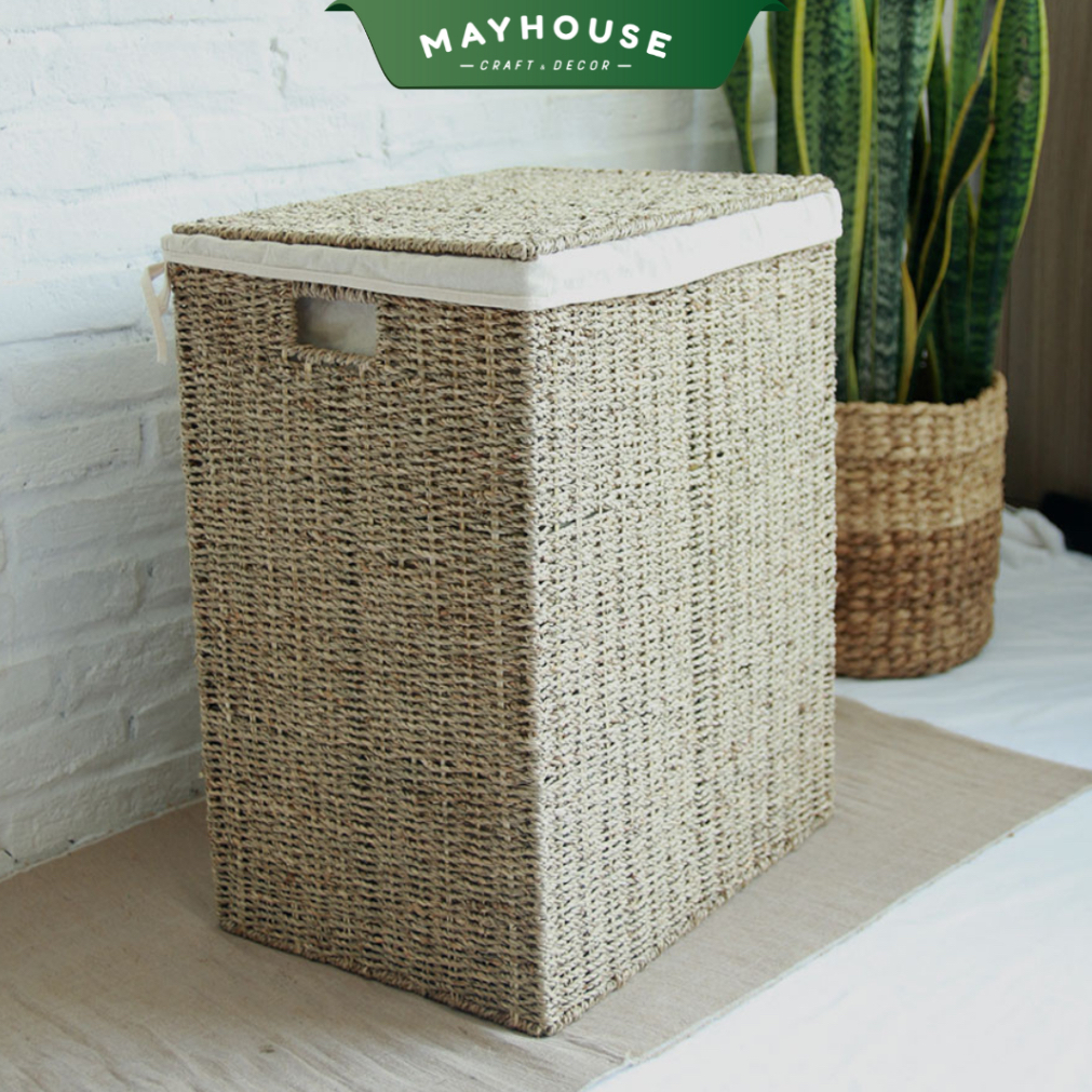 収納バスケット 竹&籐製 布裏地付き 衣類収納 装飾用 MAYHOUSE CRAFT&DECOR