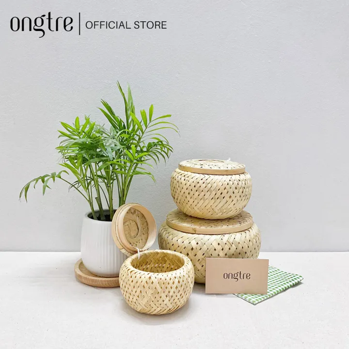 2層の竹編みボックス 蓋付き ONGTRE