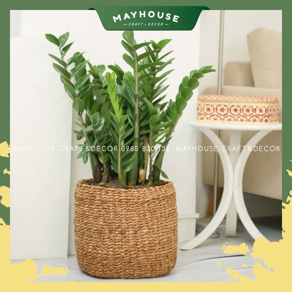 竹&籐製のバスケット 植物用 スゲバスケット 茶色 MAYHOUSE CRAFT&DECOR