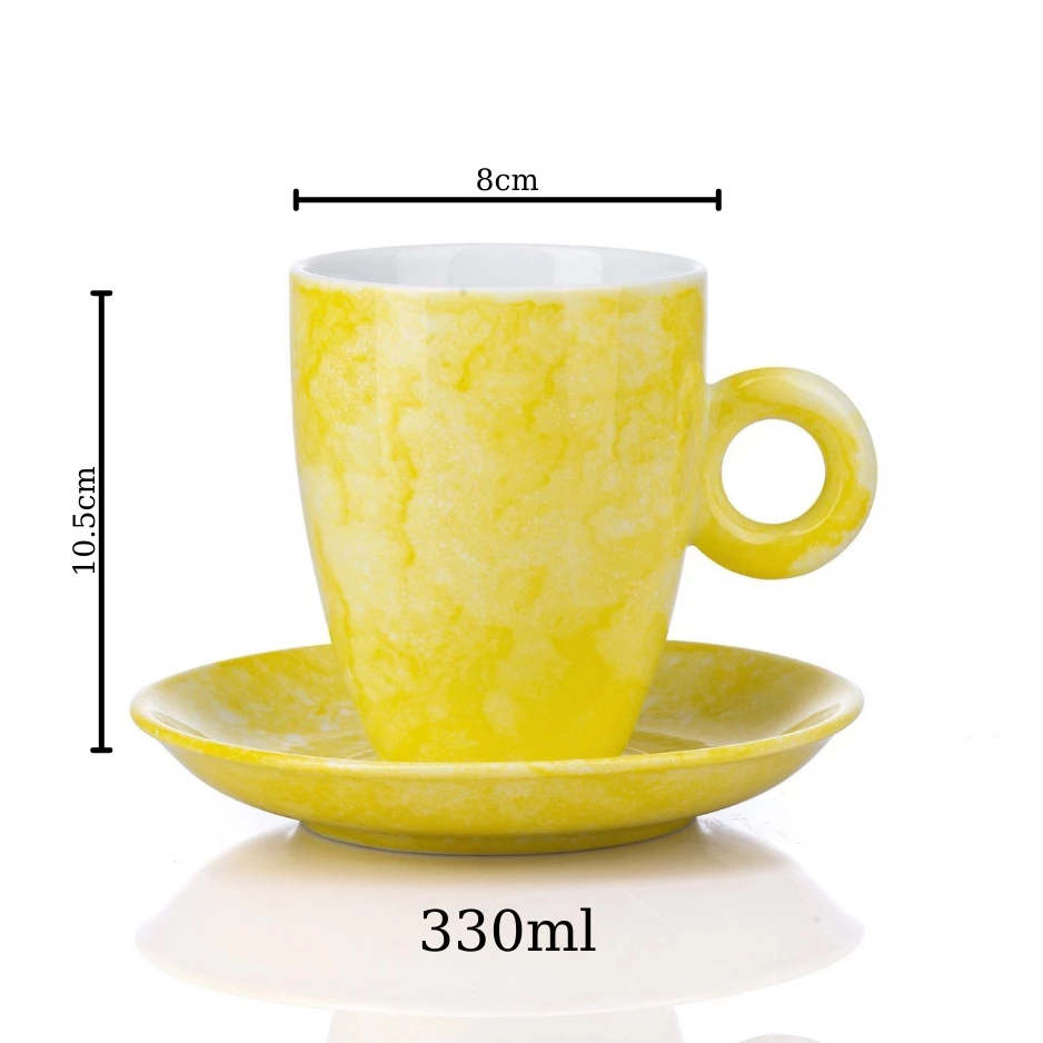 バッチャン焼き 窯変石目釉 蓋付き陶器マグカップ 翡翠模様 ゴールドストーン風 330ml