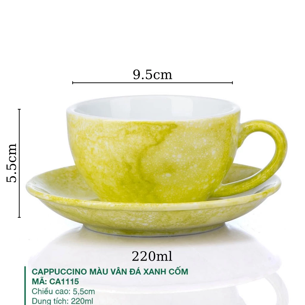 バッチャン焼 石目調マーブル釉 カプチーノカップ 220ml (石灰緑 大理石柄)