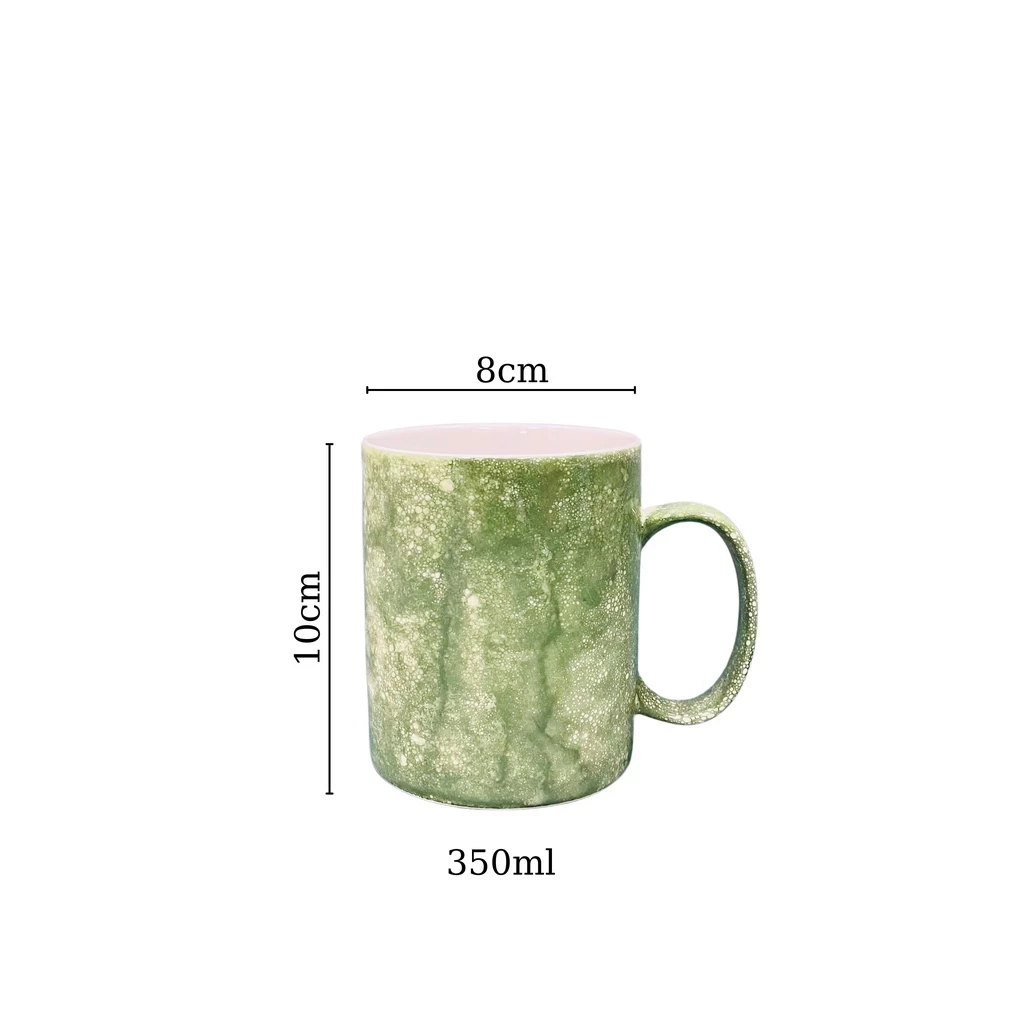 バッチャン焼 本格石目調釉薬マグカップ 330ml グリーン | ベトナム伝統陶器カップ、水・茶・コーヒー用