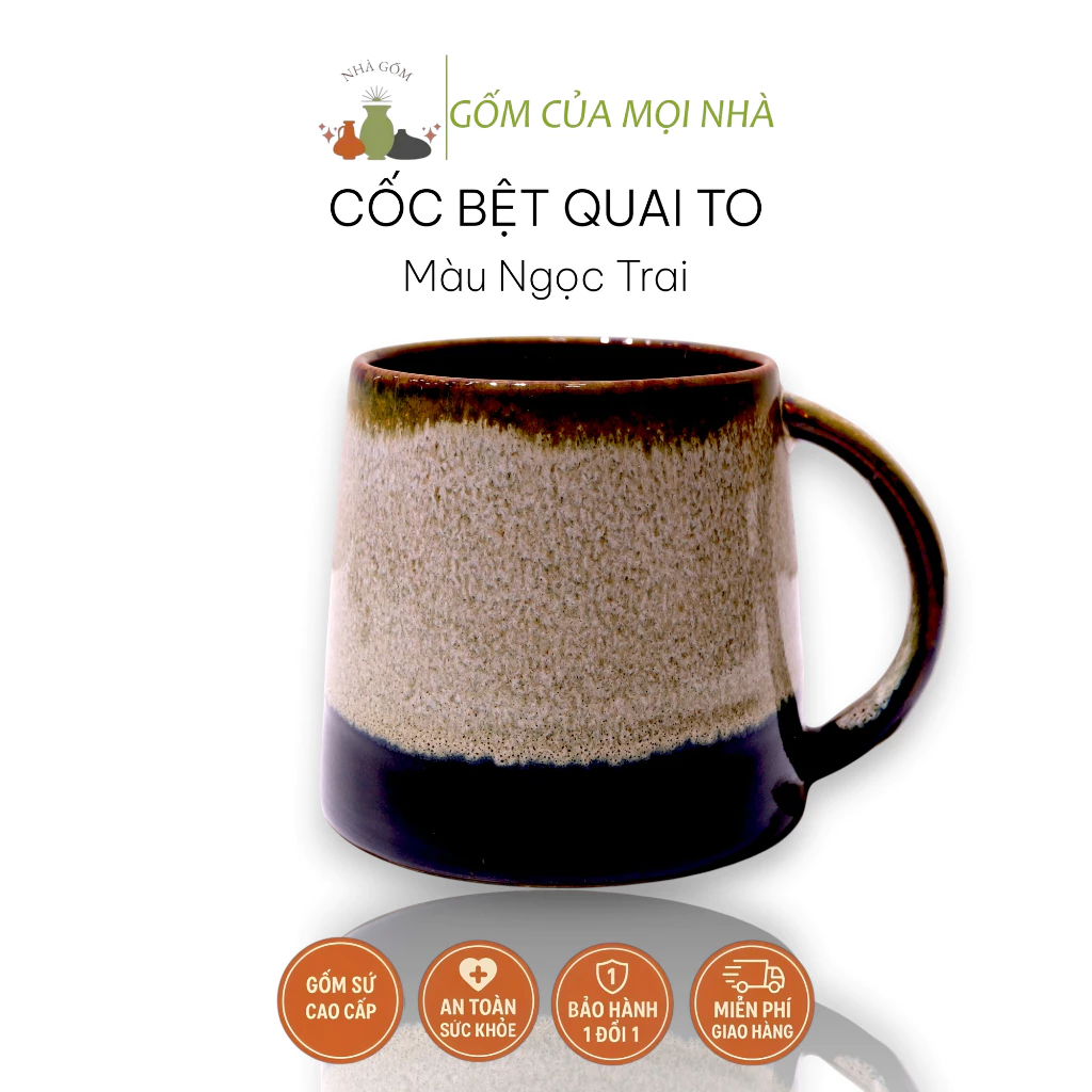 バッチャン焼き 陶器製 大容量500ml ビアジョッキ マグカップ パール模様 太い取っ手付き (水・ビール・お茶・コーヒー兼用)