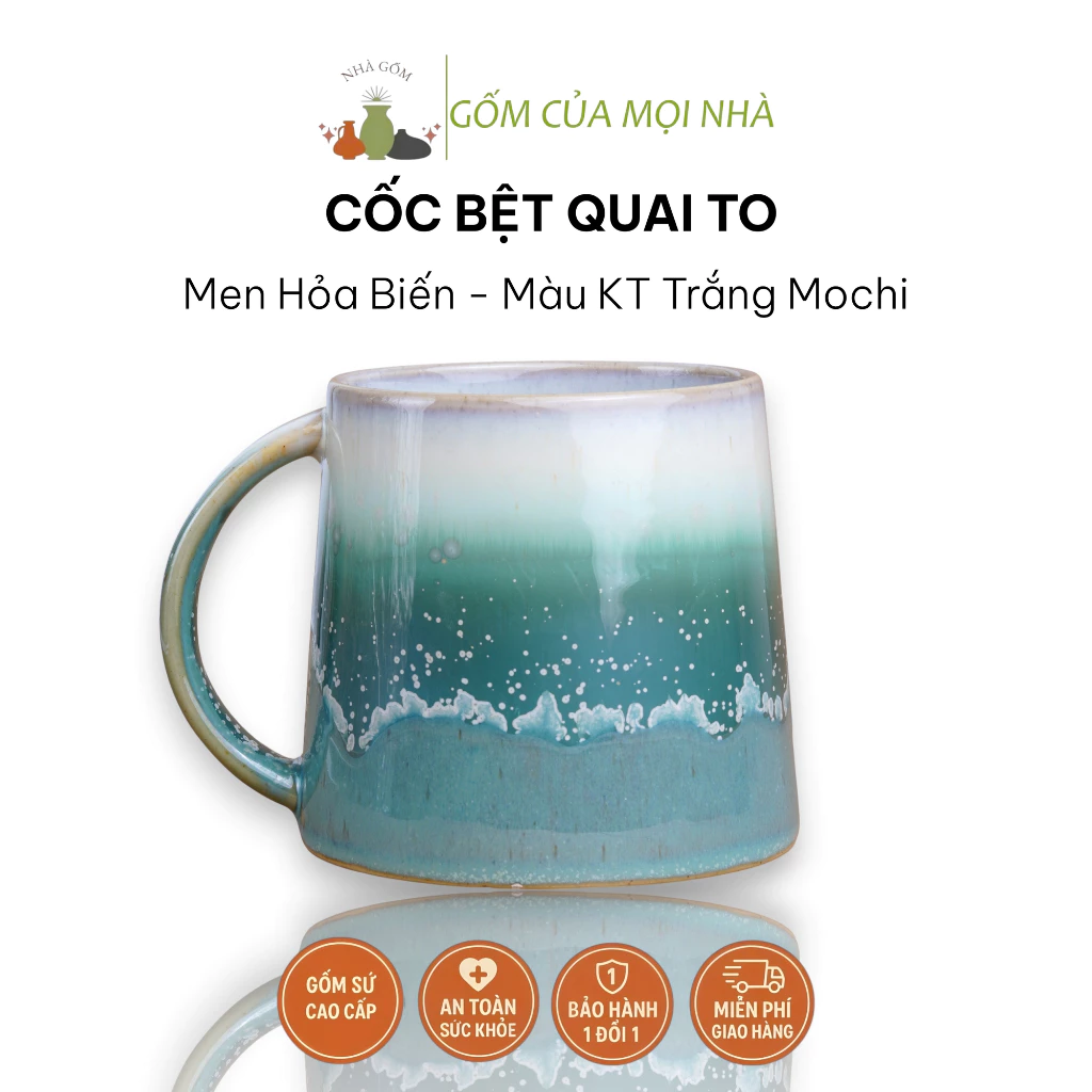 バッチャン焼き 500ml 大容量 ワイド型マグカップ - 取っ手付き陶器コップ（水・お茶・コーヒー・ビール用）モッチーホワイト