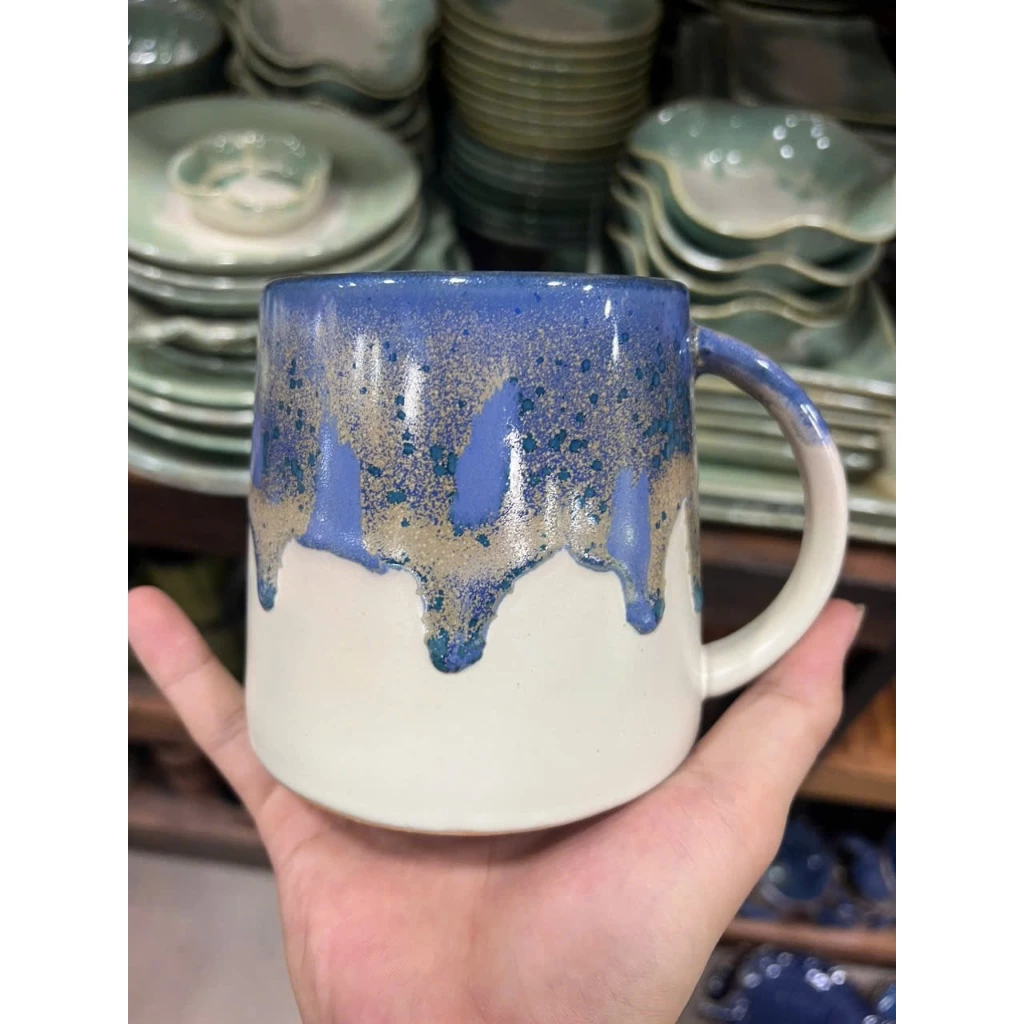 バッチャン焼き 陶磁器 500ml オリーブパープル釉 マグカップ