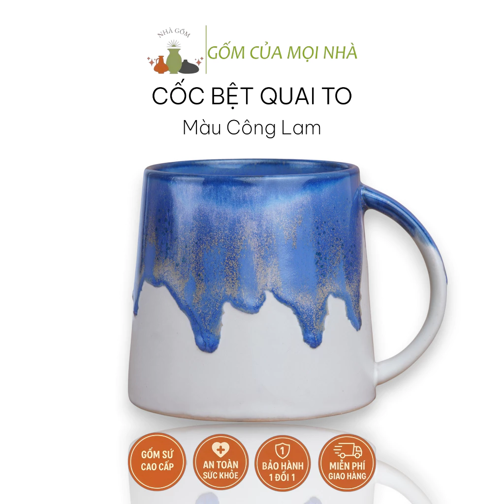 バッチャン焼き 安定感抜群 500ml ワイドハンドル マグカップ ビール/コーヒー/お茶兼用