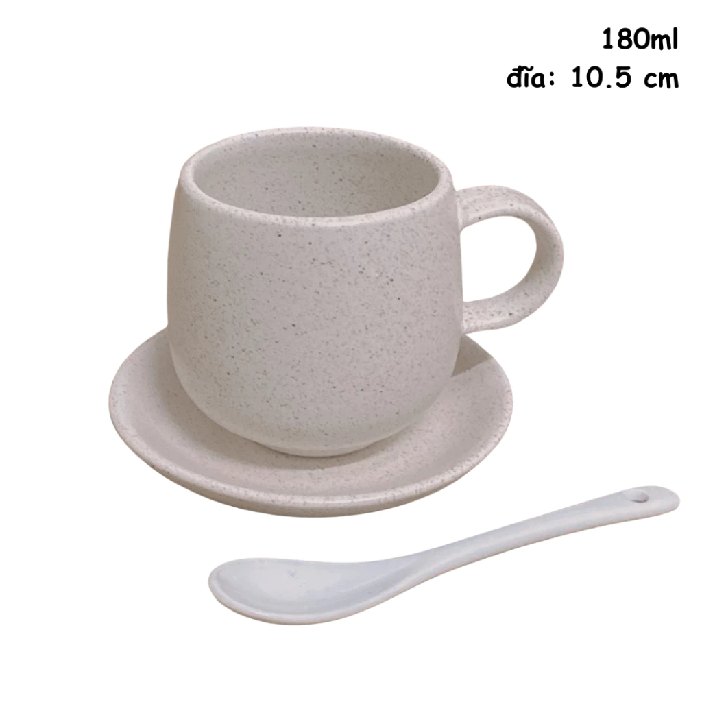 バッチャン焼き『コックトンタップ』スタイル 180ml 白い陶器製カップ＆ソーサー＆スプーンセット（お茶・コーヒー用）