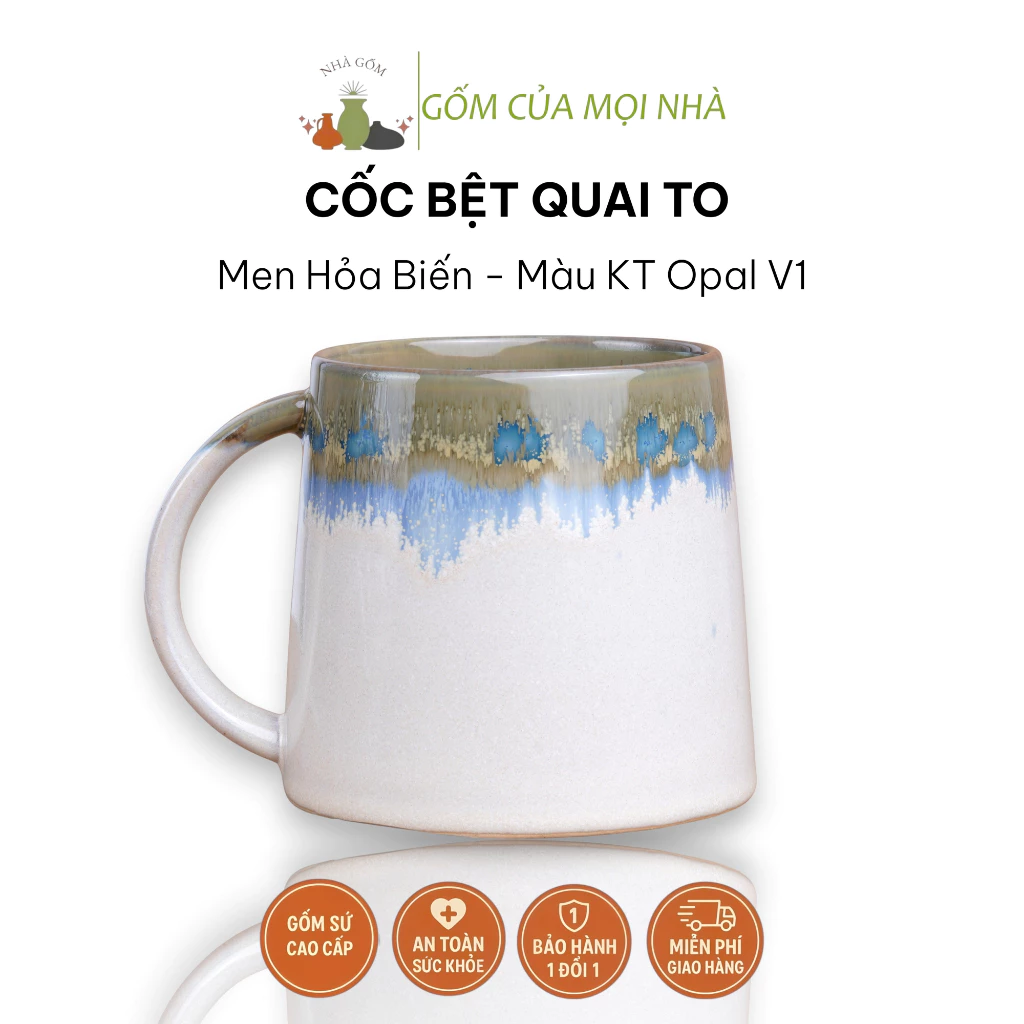バッチャン焼き 太め取っ手のずんぐりマグカップ KTオパール 500ml - ビール・コーヒー・お茶用陶器グラス