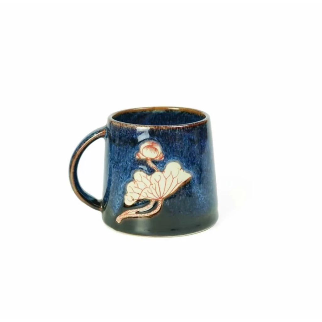 バッチャン焼 癒しのスカイブルー釉薬 陶器マグカップ 500ml - ベトナム伝統工芸