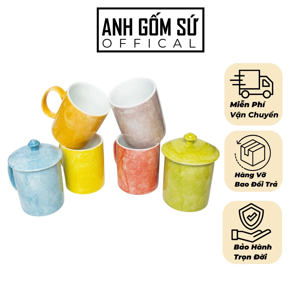 バッチャン焼き ストーン釉 マグカップ 蓋付き 取っ手付き 350ml - 美しいブラウンミルクカラー