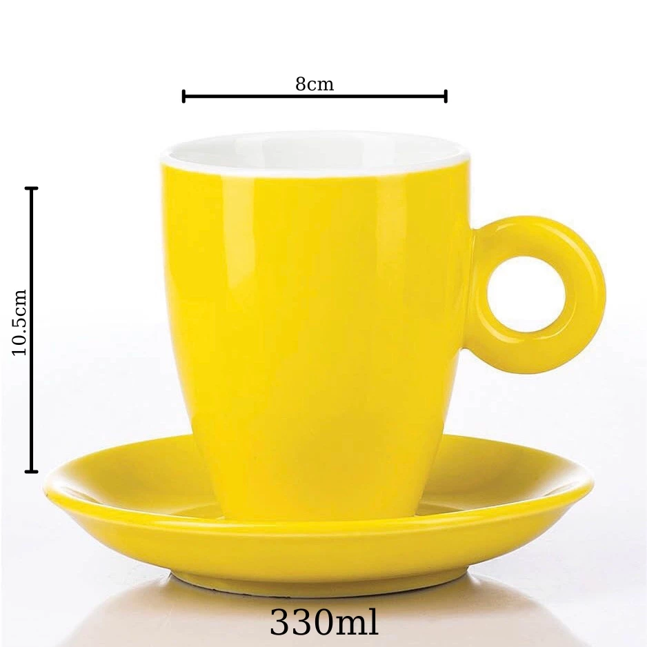 バッチャン焼き 窯変釉 蓋付きマグカップ 330ml (黄) おしゃれなセラミックカップ コーヒー お茶用