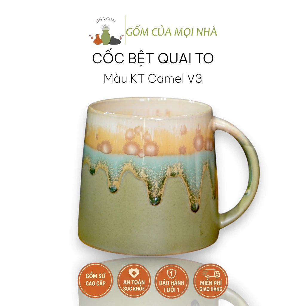 バッチャン焼き ずんぐりワイドハンドルマグカップ 500ml 大容量 安定型 ビールジョッキ コーヒー・ティー・水用 KTキャメルV3