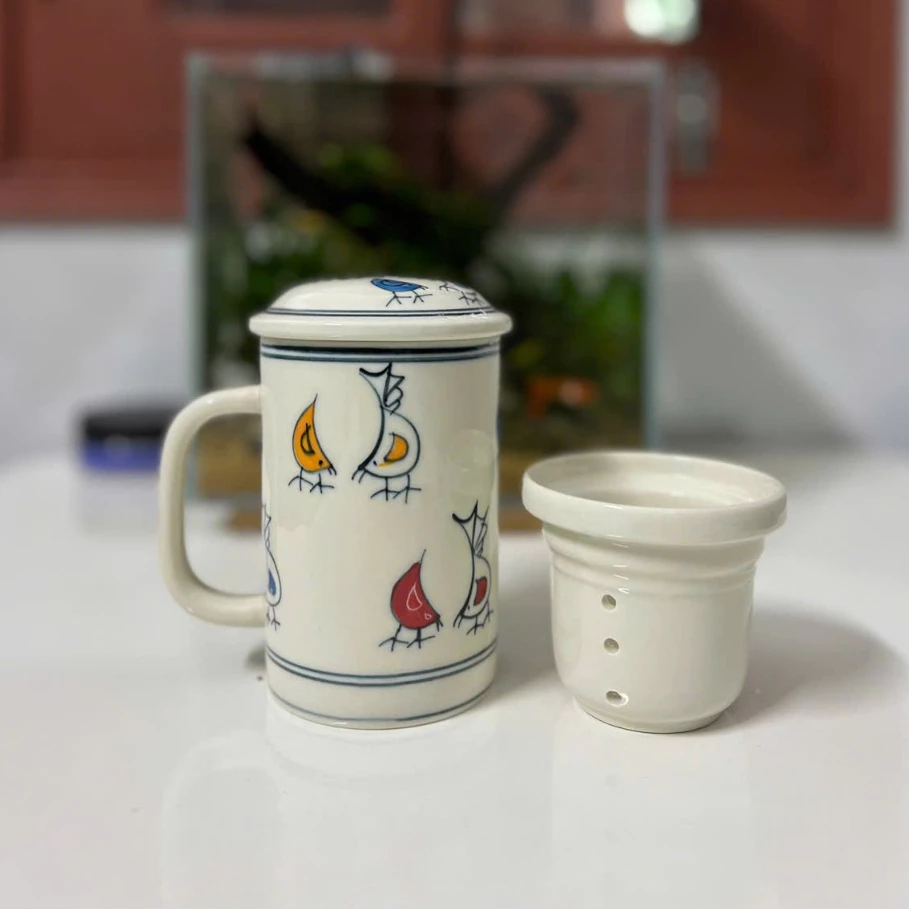 バッチャン焼き ヴィンテージ鶏模様 茶こし付き多機能マグカップ