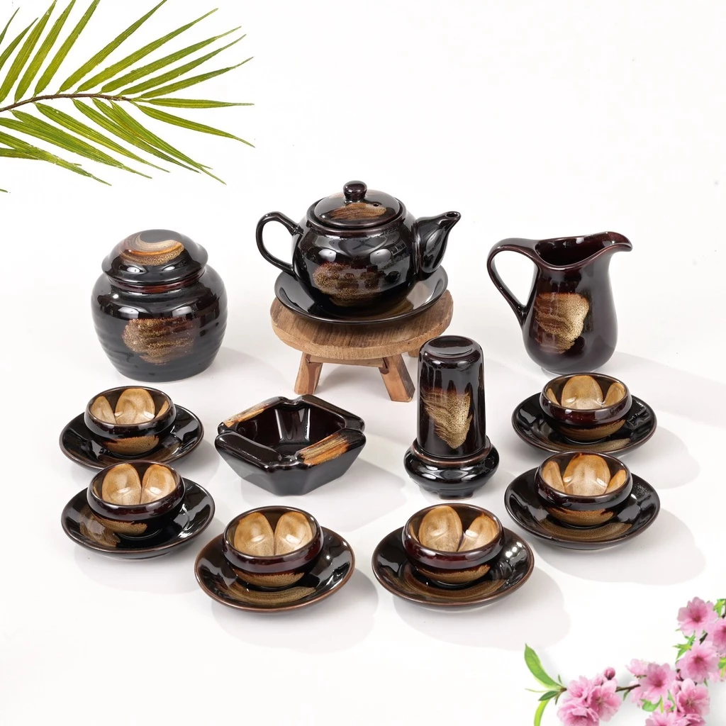 【バッチャン焼き】窯変釉 桃型ティーセット 280ml - 伝統の美意識が光る茶器