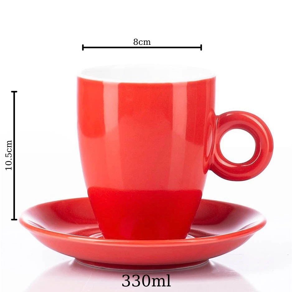 バッチャン焼き 高級ストーン釉薬マグカップ 蓋付き (赤) 330ml – 公式認定品、ティー・コーヒー兼用