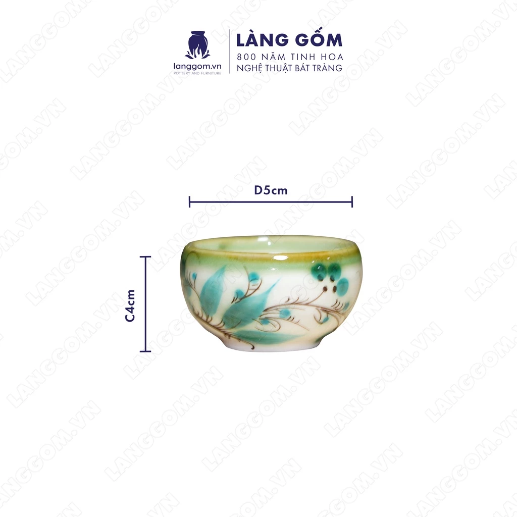 ベトナム バッチャン焼「青竹」手描き 茶器セット＆丸盆【ホアビエン釉薬 伝統工芸品】