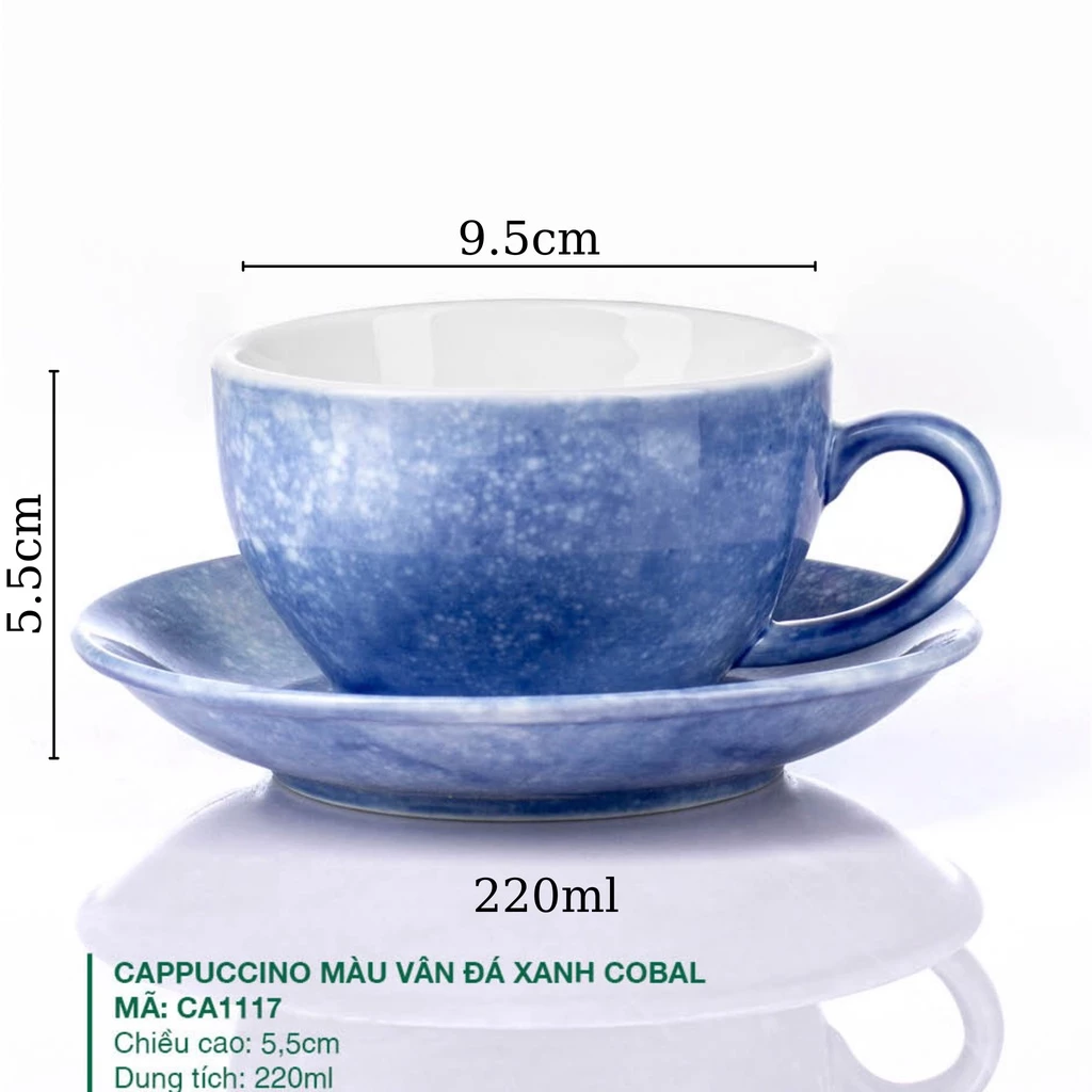 バッチャン焼き カプチーノカップ 220ml 石目模様コバルトブルー 大理石調釉薬 職人手作り