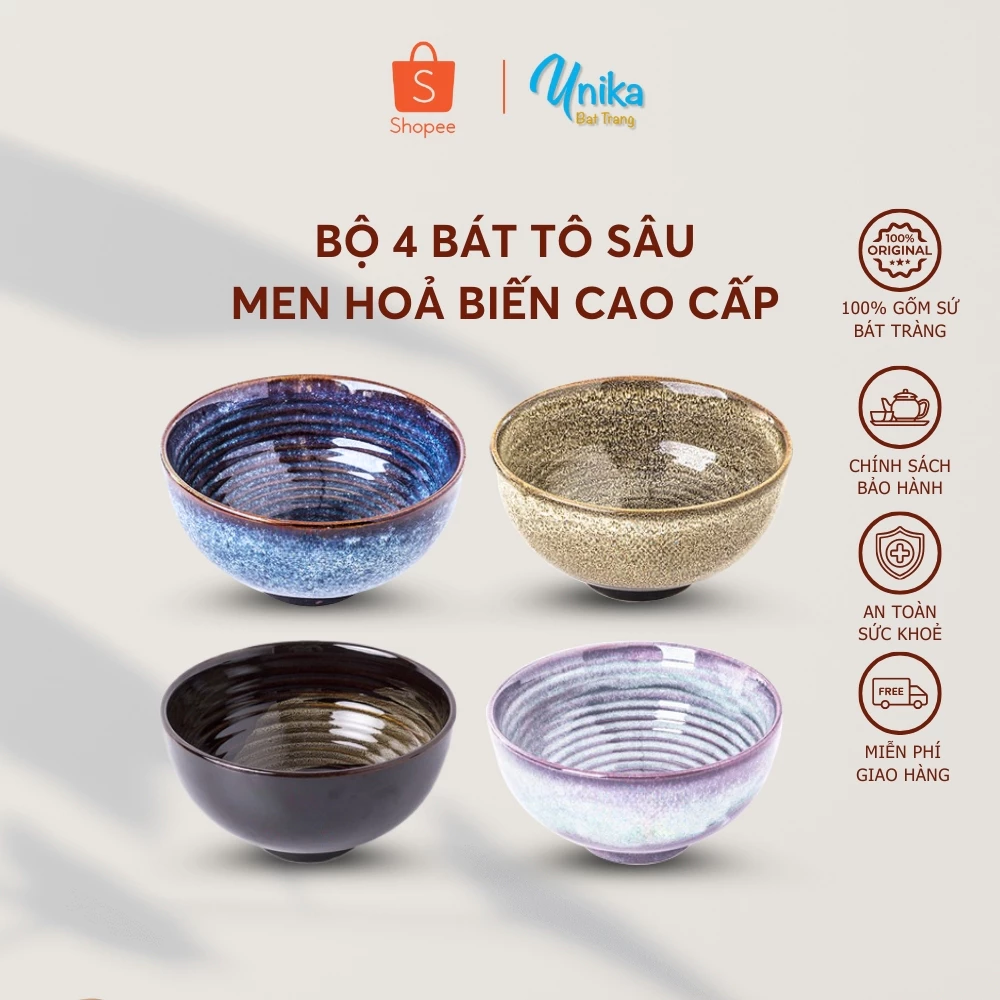 バッチャン焼き 高級窯変釉 オーシャンブルー深鉢 (D20xH10cm) - カップ型・和風麺鉢