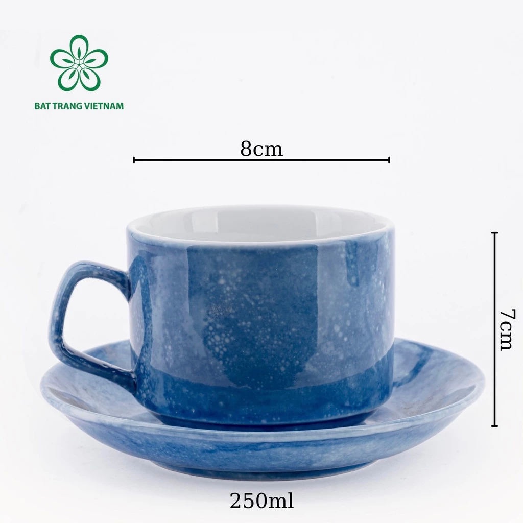 バッチャン焼き高級大理石柄セラミックカップ - コバルトブルーマーブルコーヒーマグ 250ml