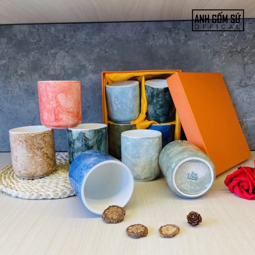 バッチャン高級 ストーングレーズ円筒陶器マグカップ 200ml (ミルクブラウン)