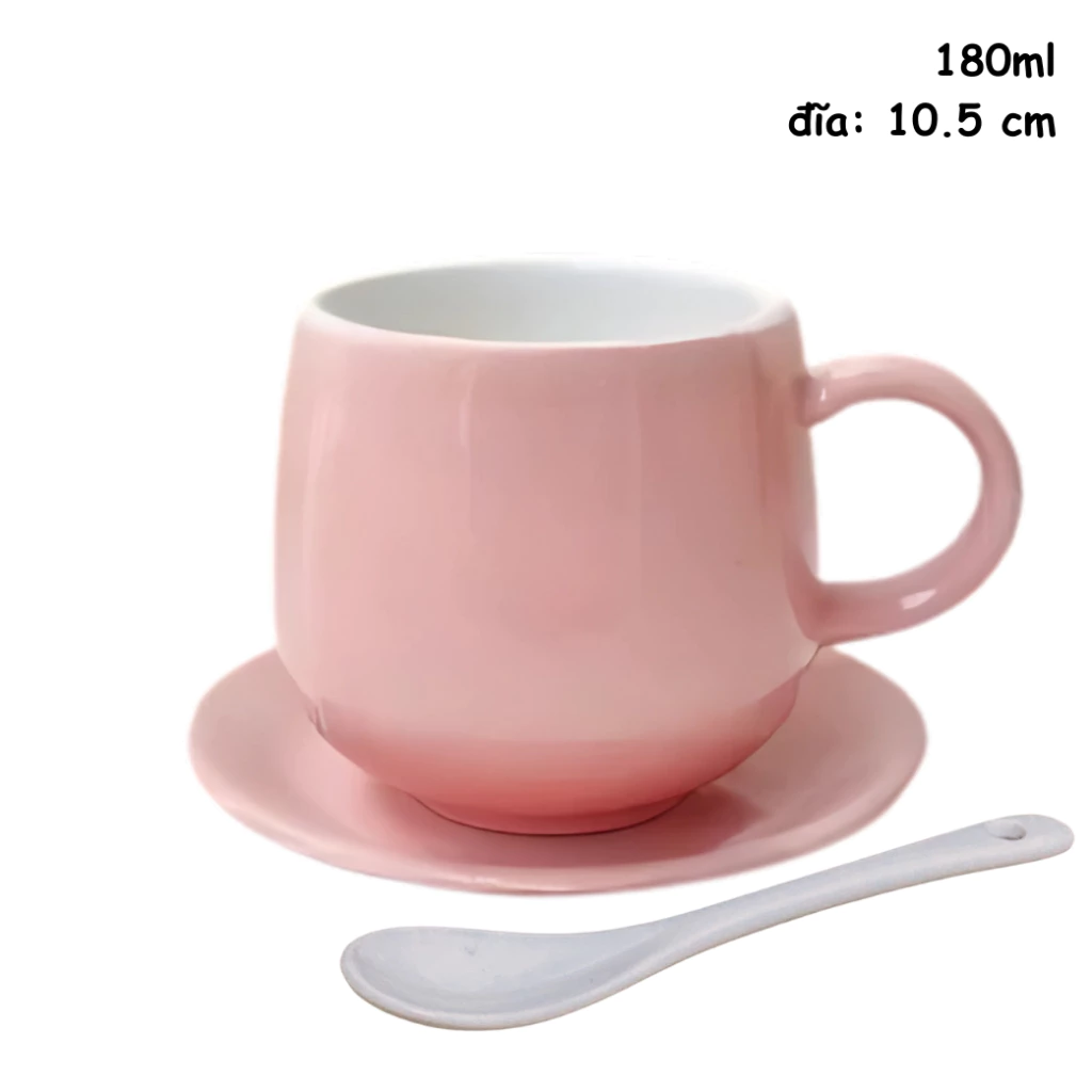 バッチャン焼き ピンク 180ml 「コックトンタム」陶器カップ＆ソーサー＆スプーンセット - ティー・コーヒー用