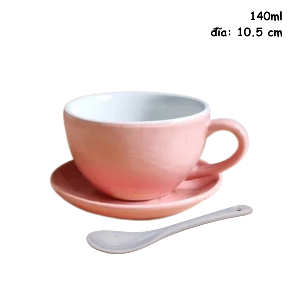 バッチャン焼 ピンク ティー・コーヒーカップ＆ソーサー スプーンセット 140ml (カプチーノ・エスプレッソ碗 茶碗型)