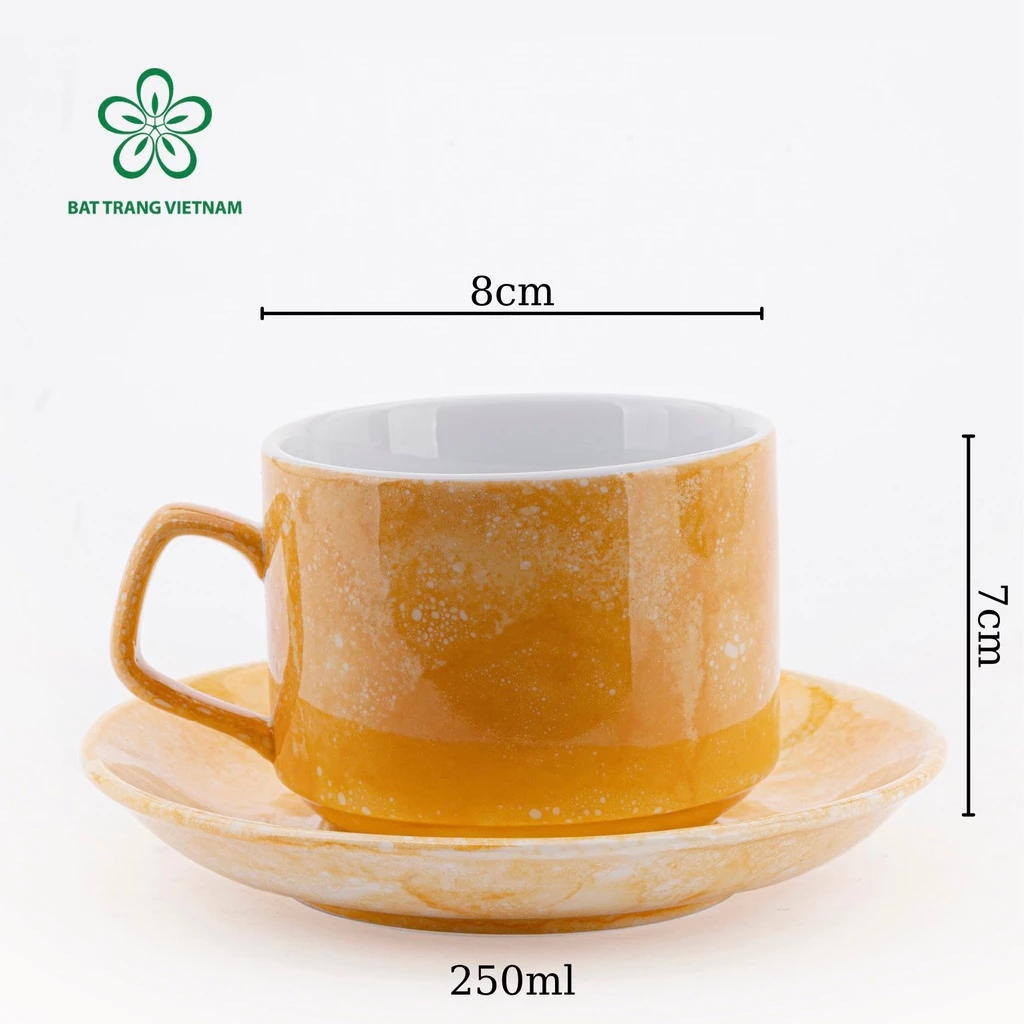 バッチャン焼き 高級陶器マグカップ 250ml マーブル模様 (大理石調) コーヒー・ティーカップ オレンジカメオ