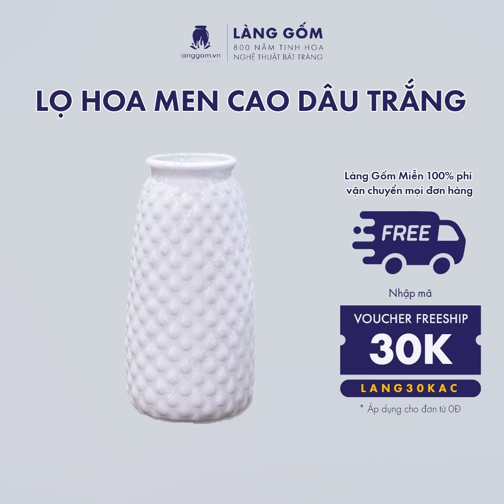 バッチャン焼き高級陶磁器製 イチゴ型装飾花瓶 ホワイト LÀNG GỐM