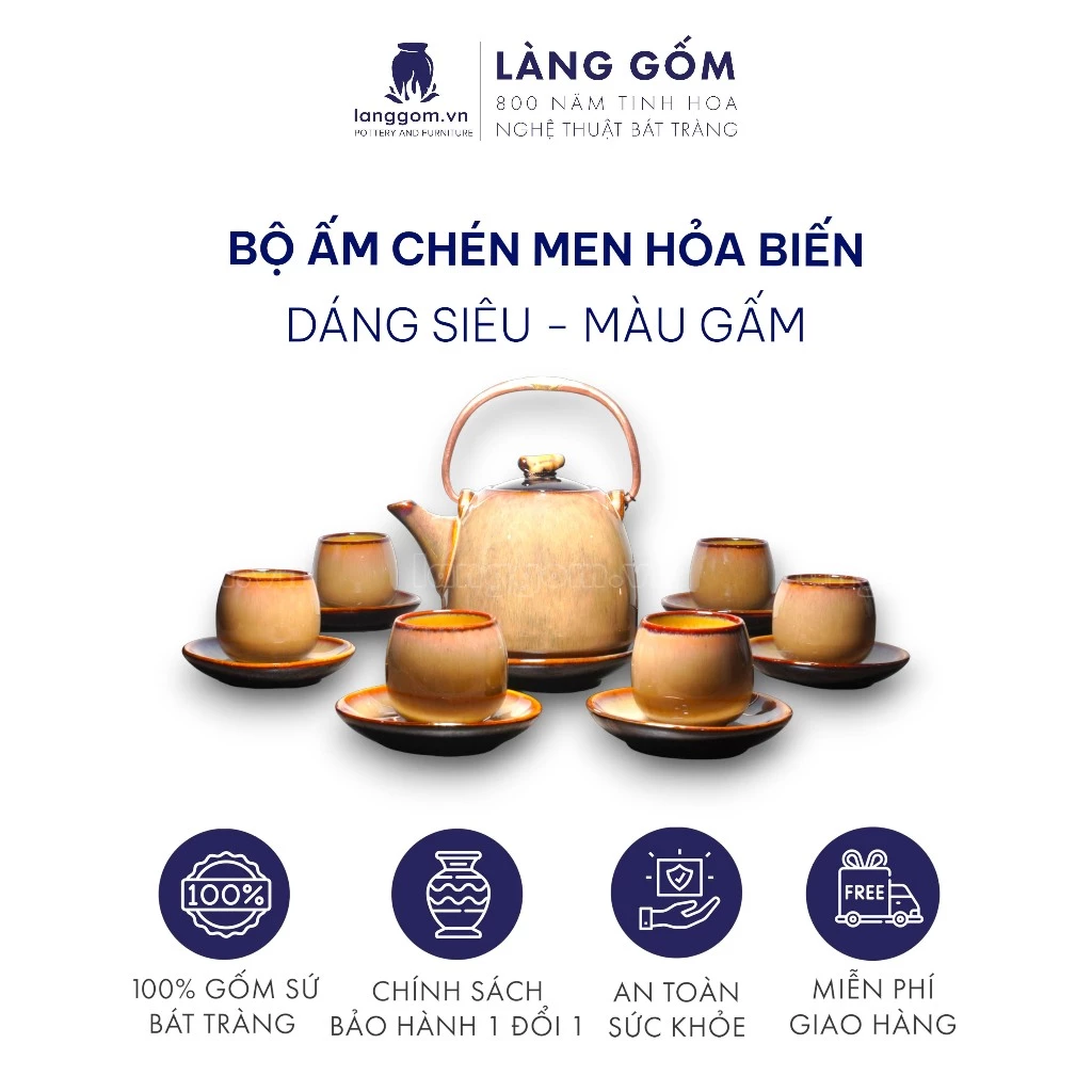 バッチャン焼き 高級火炎釉茶器セット - 花模様の湯呑み