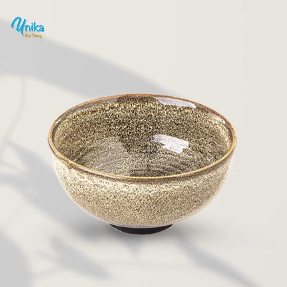 バッチャン焼き 炎変釉 金錦模様 深鉢 (D17cm x H9cm) - 和風カップボウル 高級陶磁器