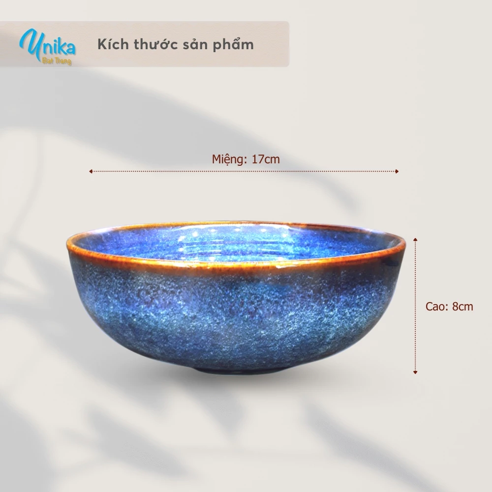 バッチャン焼き 高級青窯変釉 浅鉢 ボウル (直径17cm x 高さ8cm)