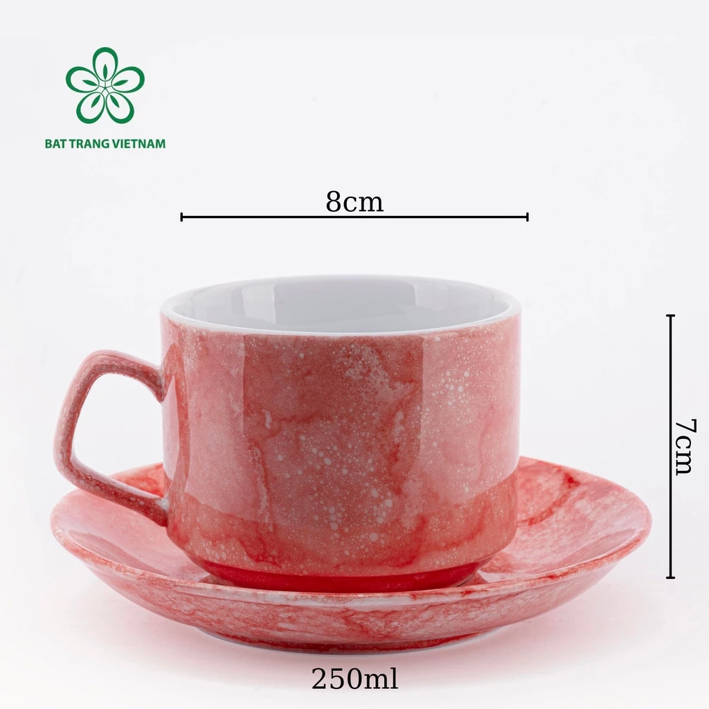 バッチャン焼き 高級大理石柄セラミックカップ - コーヒー・ティーマグ 250ml レッドマーブル