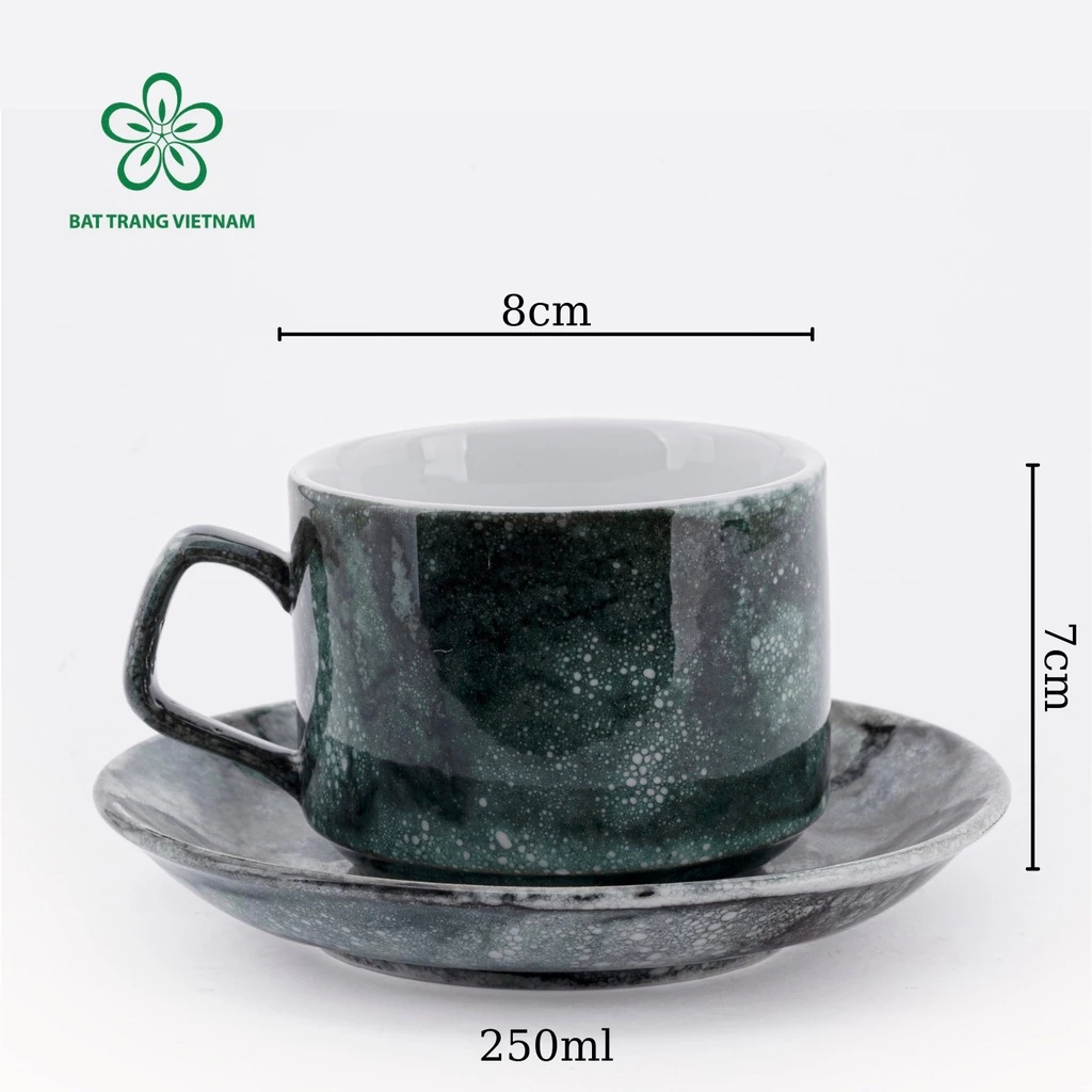 バッチャン焼き 高級大理石柄セラミックカップ 250ml | 青黒マーブル コーヒー・ティーカップ