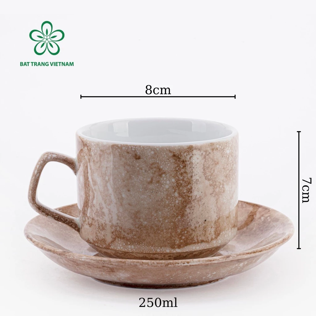 バッチャン焼高級大理石柄セラミックマグカップ - コーヒー/ティーカップ 250ml (ブラウンマーブル)