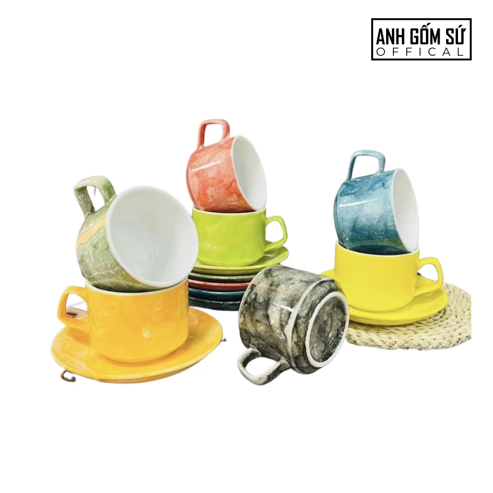 バッチャン焼高級大理石柄セラミックマグカップ - コーヒー/ティーカップ 250ml (ブラウンマーブル)