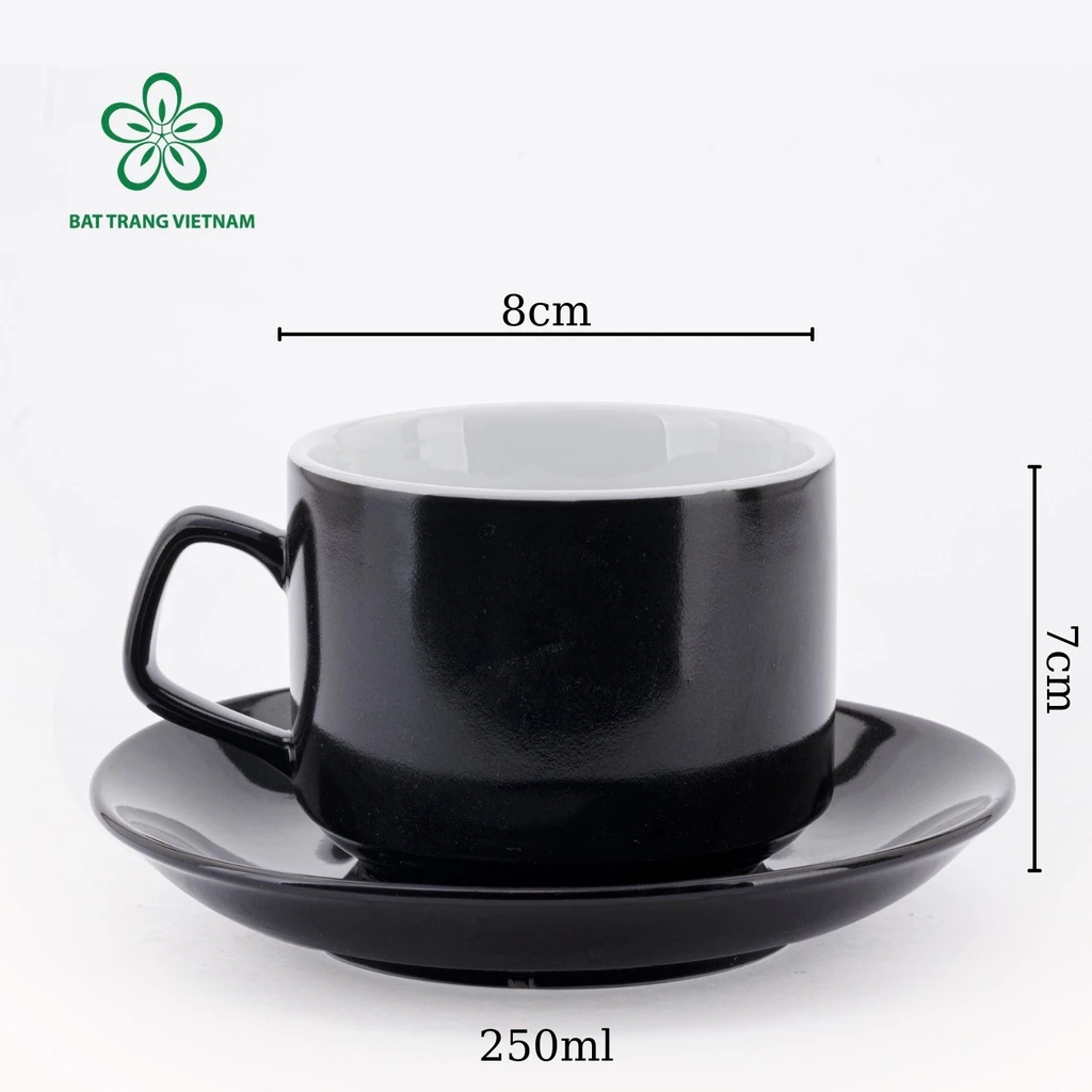 バッチャン焼き 高級石目調セラミックコーヒーカップ 250ml - 黒無地