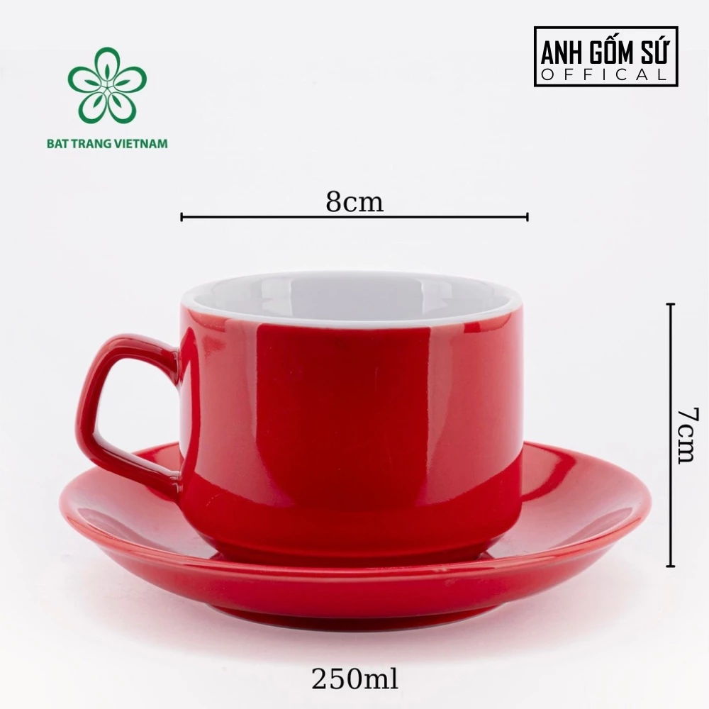 バッチャン焼き 高級石目釉薬セラミックマグカップ 250ml - 無地レッド (コーヒー/ティー用)