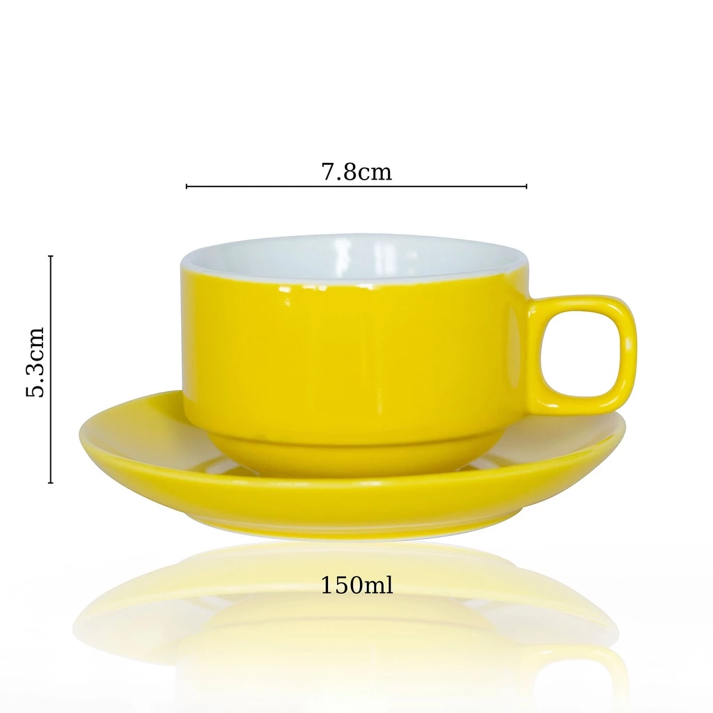 バッチャン焼き 高級石目模様 陶器カップ 150ml - イエロー\nコーヒーカップ/マグカップ