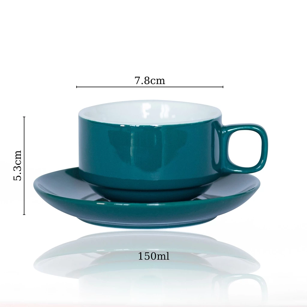 バッチャン焼き 高級石目模様磁器カップ 150ml 青緑 - コーヒー・ラテアートに最適