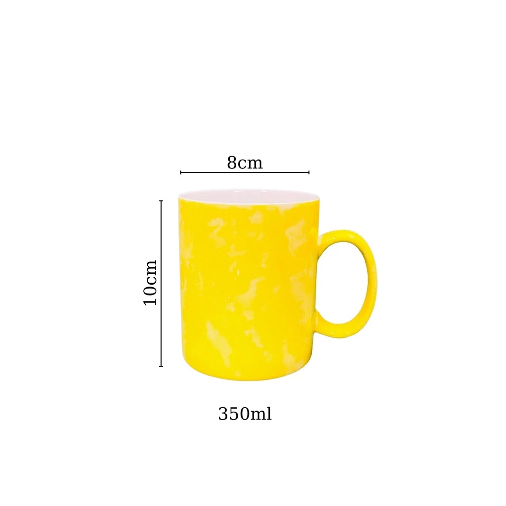 【バッチャン焼き】蓋つきストーン釉マグカップ 350ml - シトラスイエロー ハンドル付き 高品質ベトナム陶器