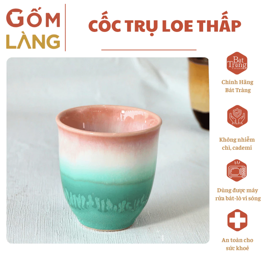 バッチャン村窯変釉ロースタイルカップ 170ml (ピンク・エメラルドグリーン系) - 高級手作り陶器、健康安全