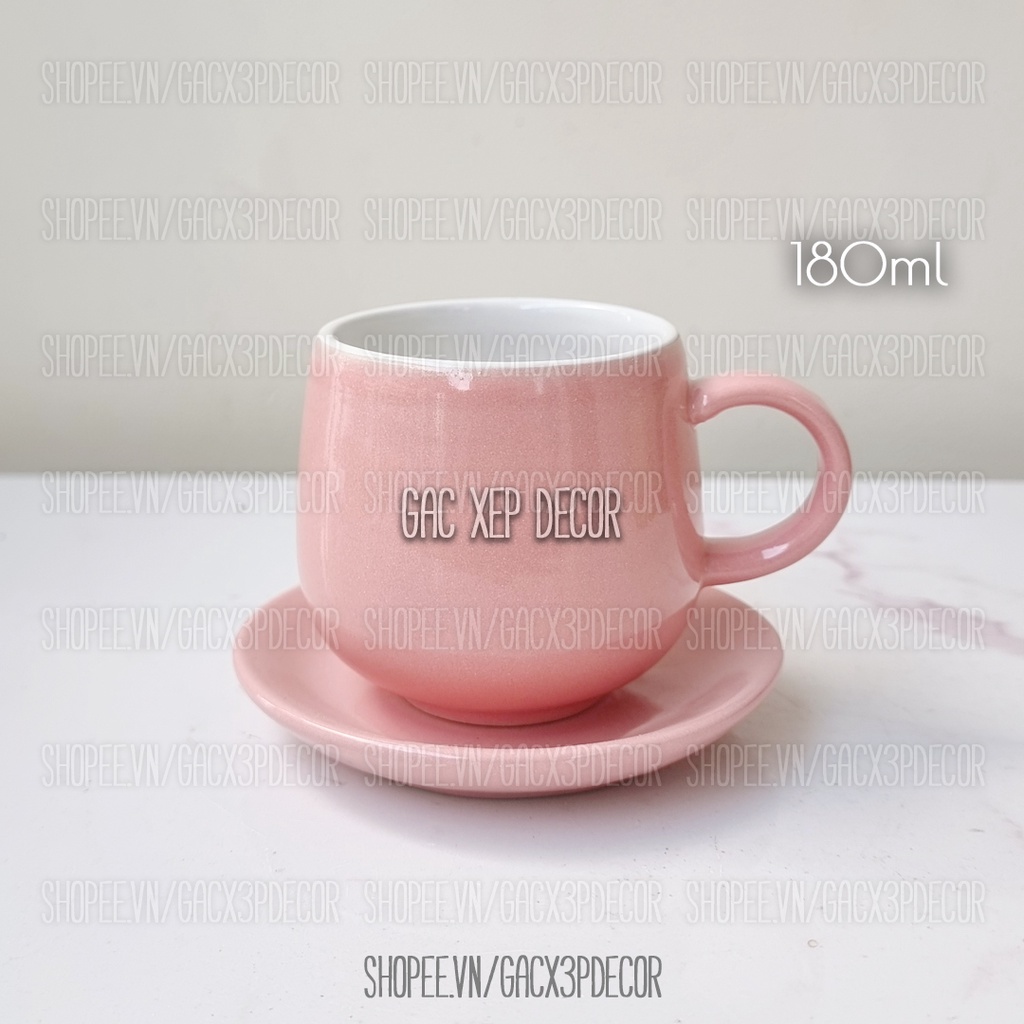 Bat Trang セラミック コーヒー カップ ハンドルとソーサー付き 180ml - ピンク
