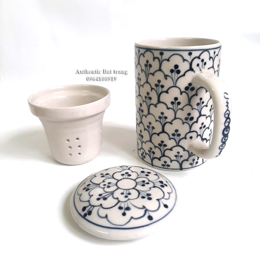 バッチャン焼き(陶器)の茶漉しとマグカップ 蓋付き